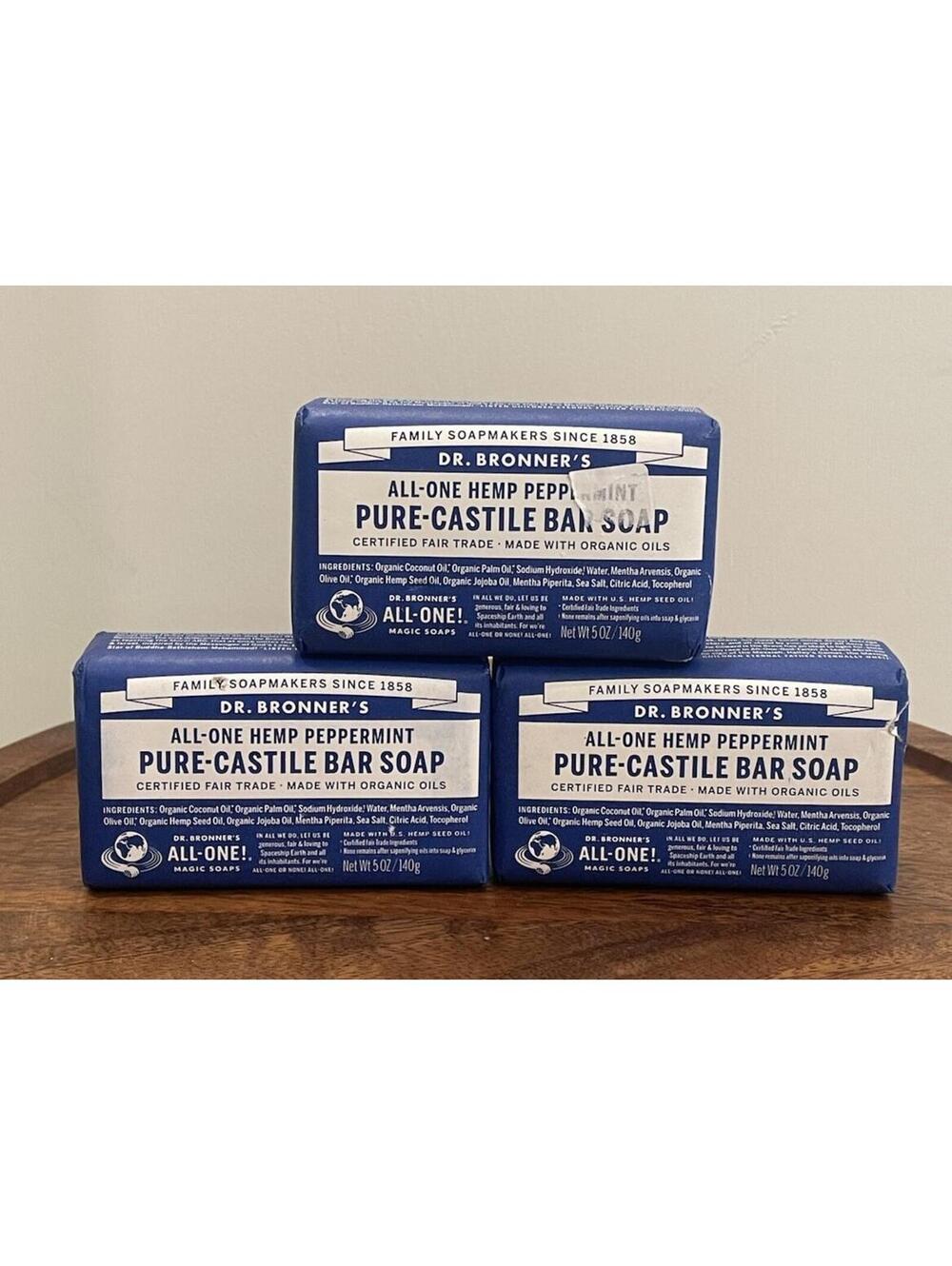 Dr. Bronner's Pure Castile Bar Soap-  Peppermint- 3 Bars - 5oz Each